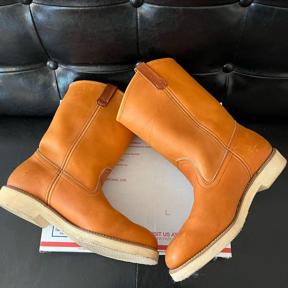 Vintage‎ Field & Stream Tan Leather Pull On Boots